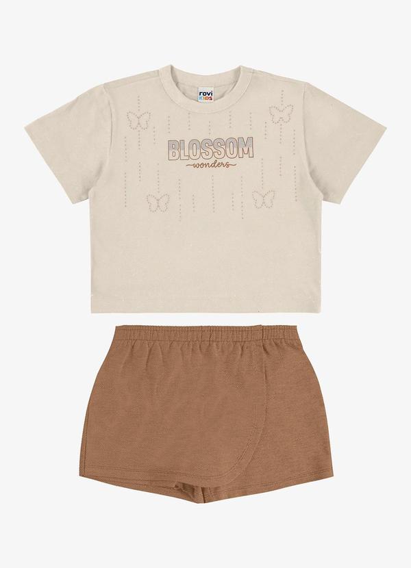 Conjunto Blusa com Shorts Saia Infantil Bege