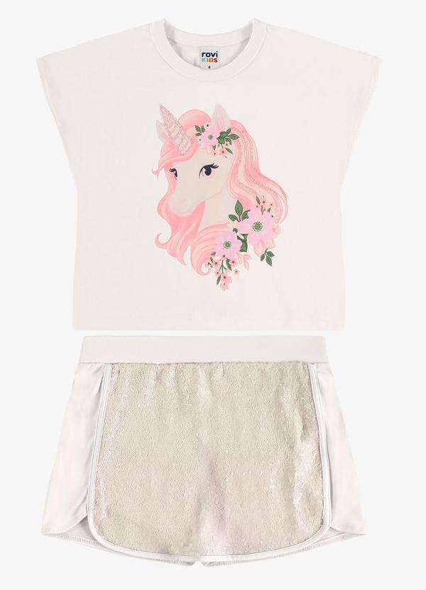 Conjunto Blusa com Shorts Saia Infantil Bege