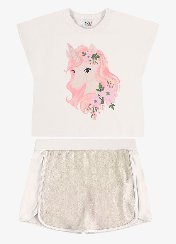 Conjunto Blusa com Shorts Saia Infantil Bege