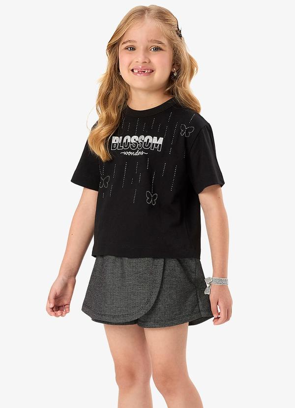 Conjunto Blusa com Shorts Saia Infantil Preto