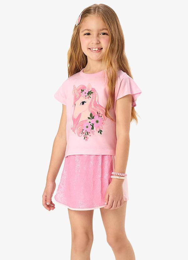 Conjunto Blusa com Shorts Saia Infantil Rosa