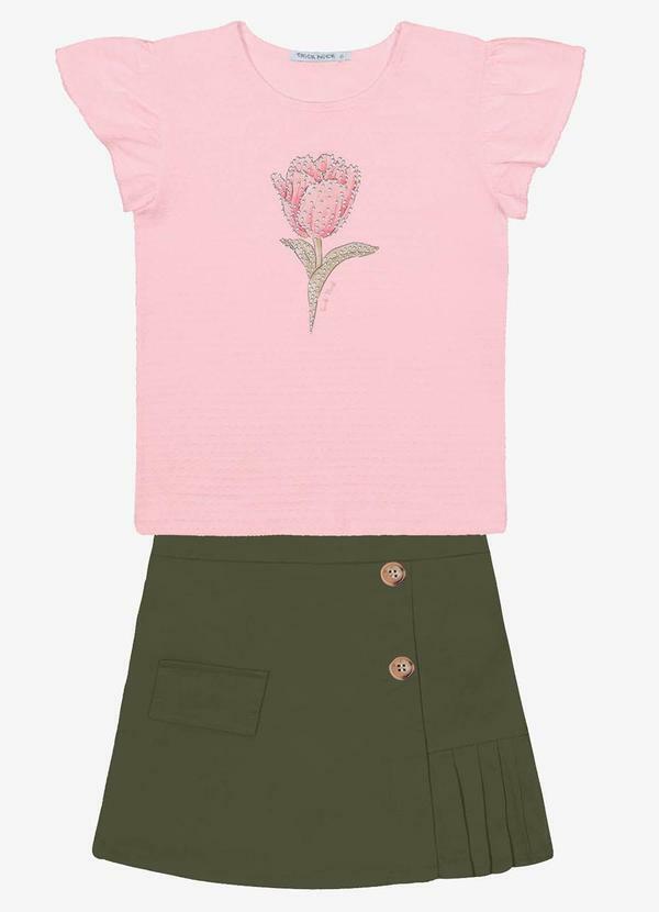 Conjunto Blusa com Shorts Saia Rosa