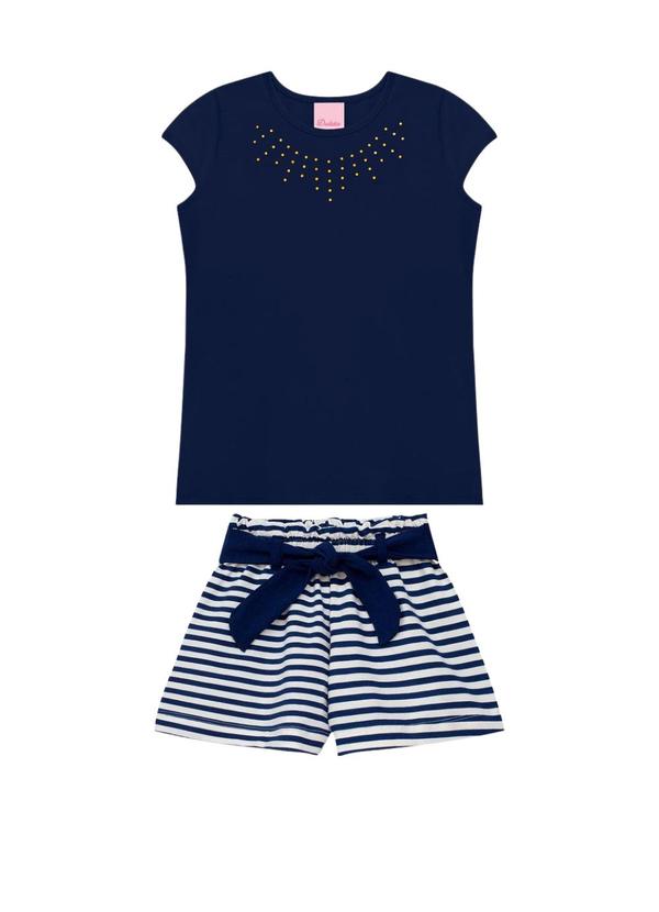 Conjunto Blusa com Strass e Short Azul