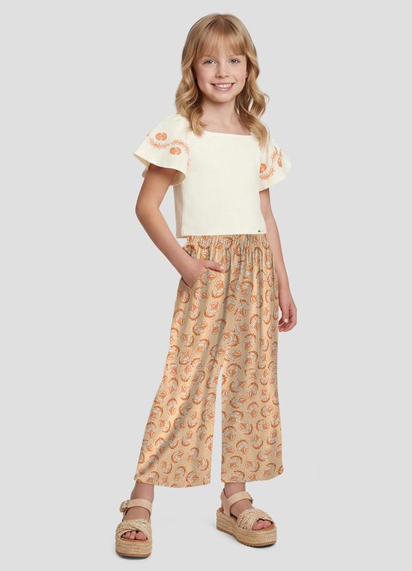 Conjunto Blusa Cotton e Calça Viscose Bege