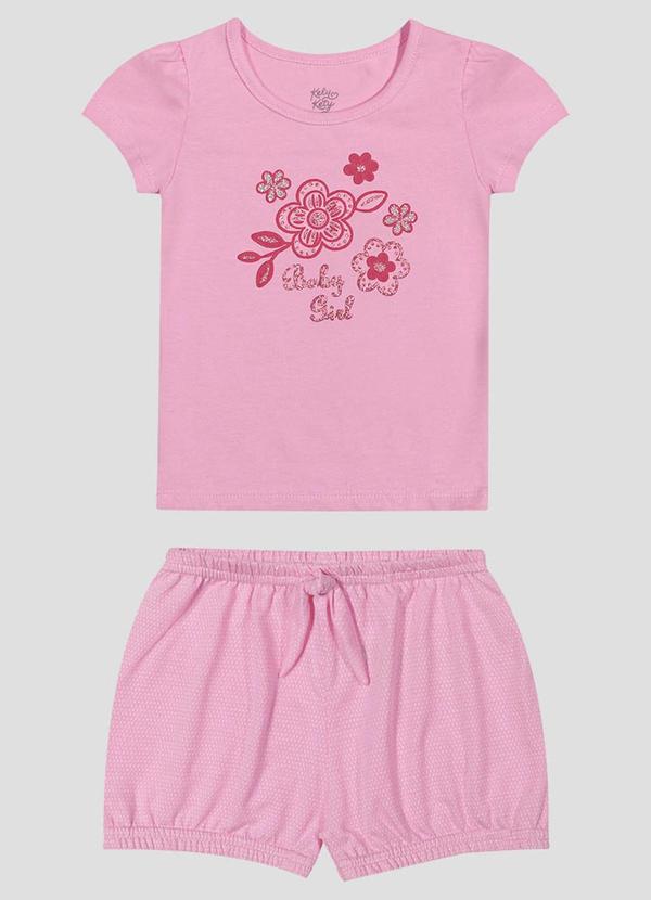 Conjunto Blusa Cotton e Shorts em Malha Rosa