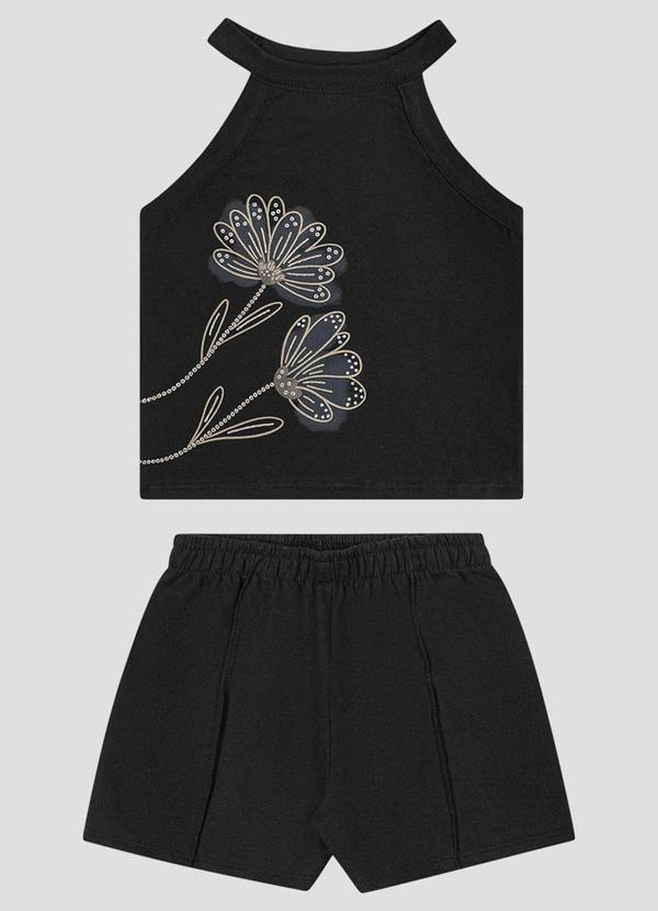Conjunto Blusa Cotton e Shorts Moletinho Preto