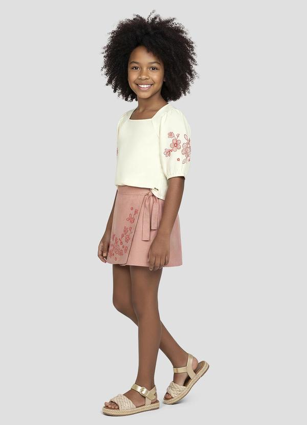 Conjunto Blusa Cotton e Shorts Saia Cambuci Bege