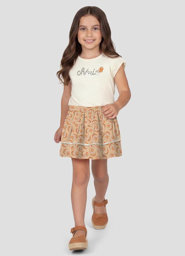 Conjunto Blusa Cotton e Shorts Saia Viscose Bege