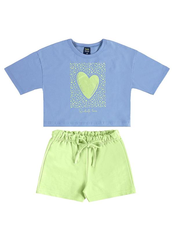 Conjunto Blusa Cropped Coração Short Azul