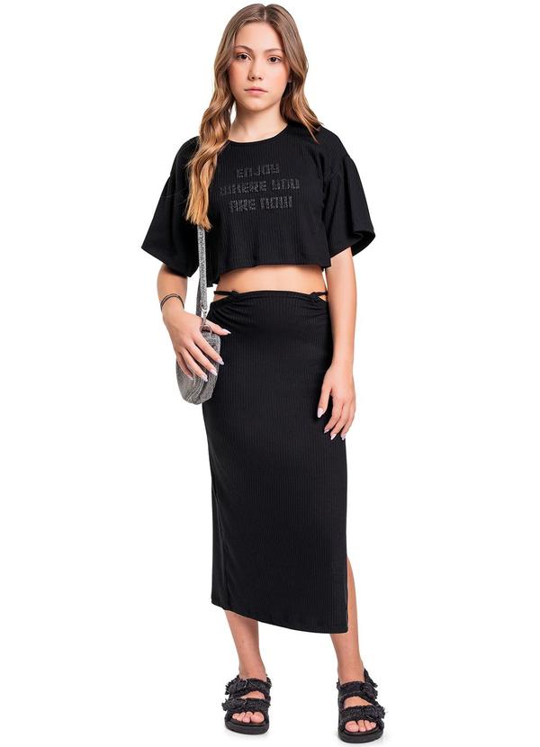 Vista 2 Conjunto Blusa Cropped e Saia Midi Preto Gloss Gloss