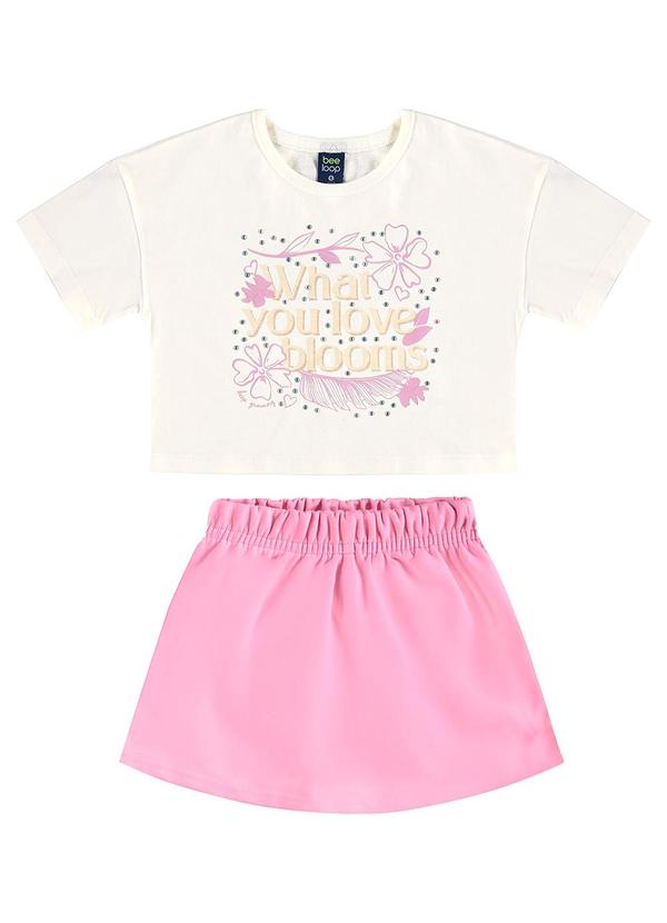 Conjunto Blusa Cropped Short-Saia Bege