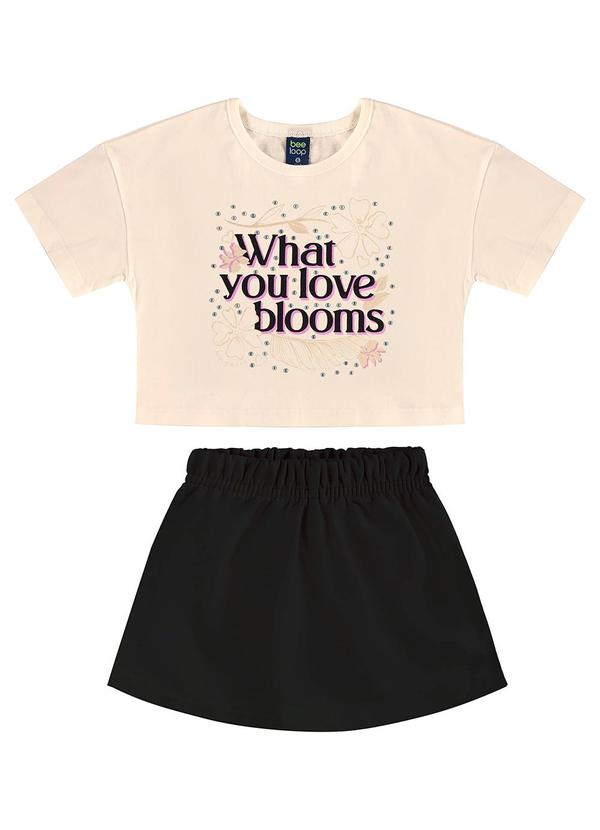 Conjunto Blusa Cropped Short-Saia Bege