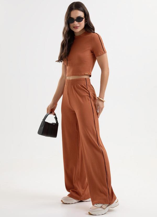 Conjunto Blusa e Calça em Canelado Laranja