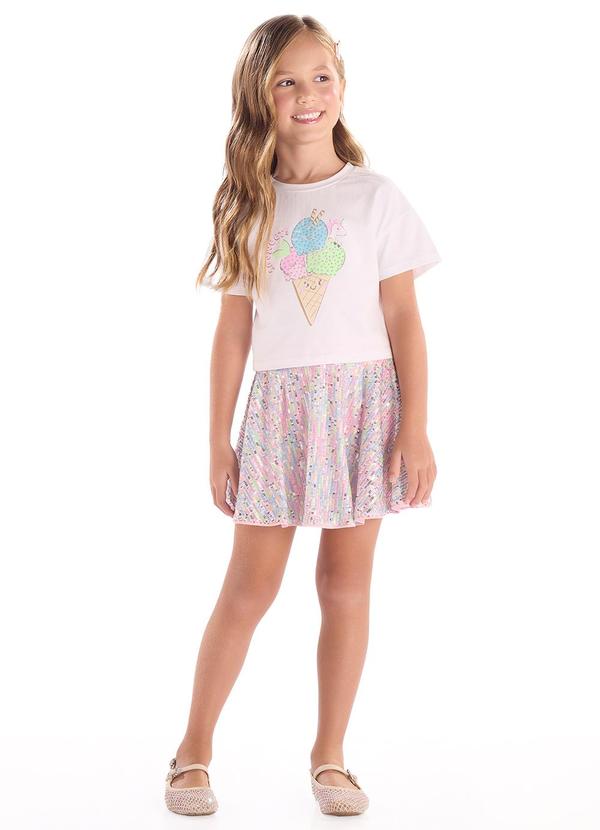Conjunto Blusa e Saia Brilhante Branco