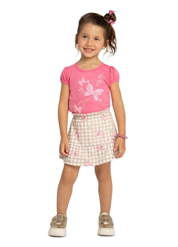 Vista 2 Conjunto Blusa e Saia em Cotton Margaridas Rosa Marlan Marlan