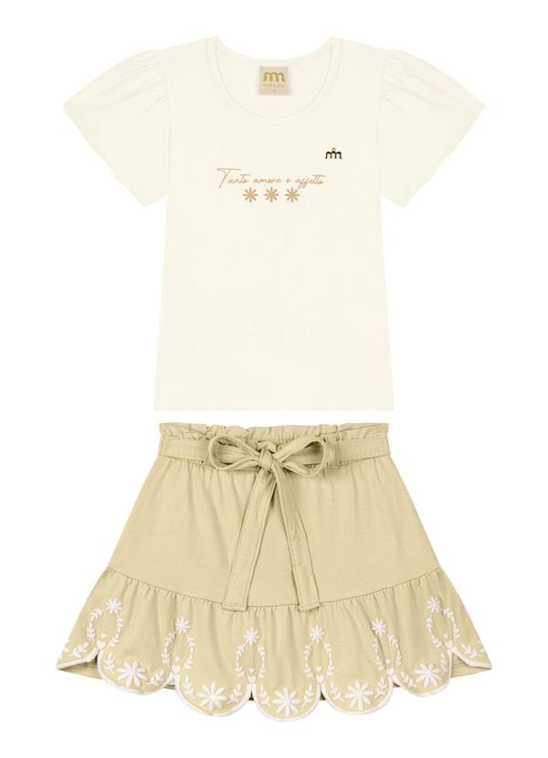 Conjunto Blusa e Saia em Cotton Penteado Bege