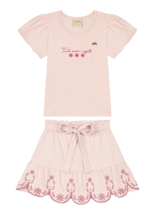 Conjunto Blusa e Saia em Cotton Penteado Rosa