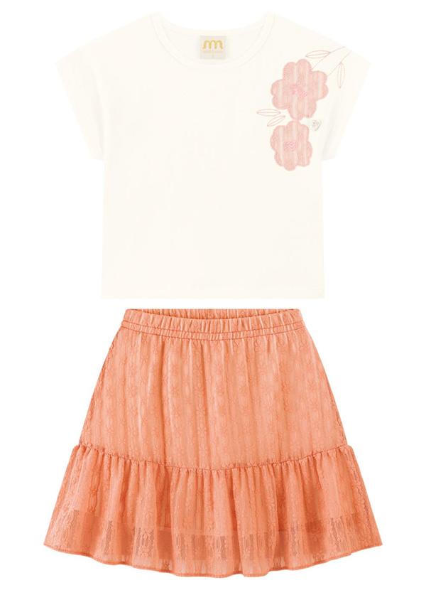 Conjunto Blusa e Saia em Renda Bege
