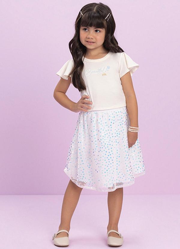 Conjunto Blusa e Saia em Tule Paetê Branco