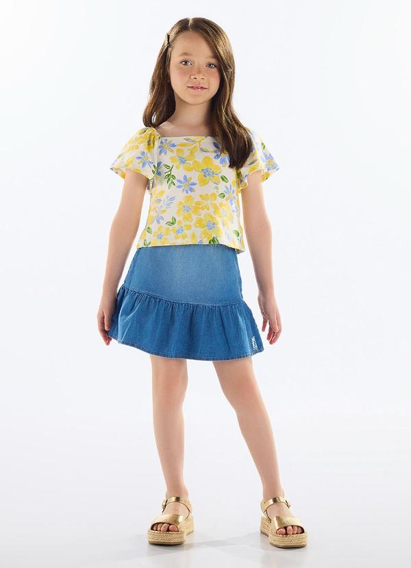 Vista 2 Conjunto Blusa e Saia Jeans Menina Amarelo Quimby Quimby