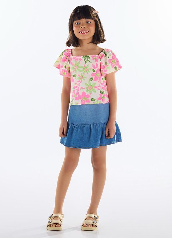 Vista 2 Conjunto Blusa e Saia Jeans Menina Rosa Quimby Quimby