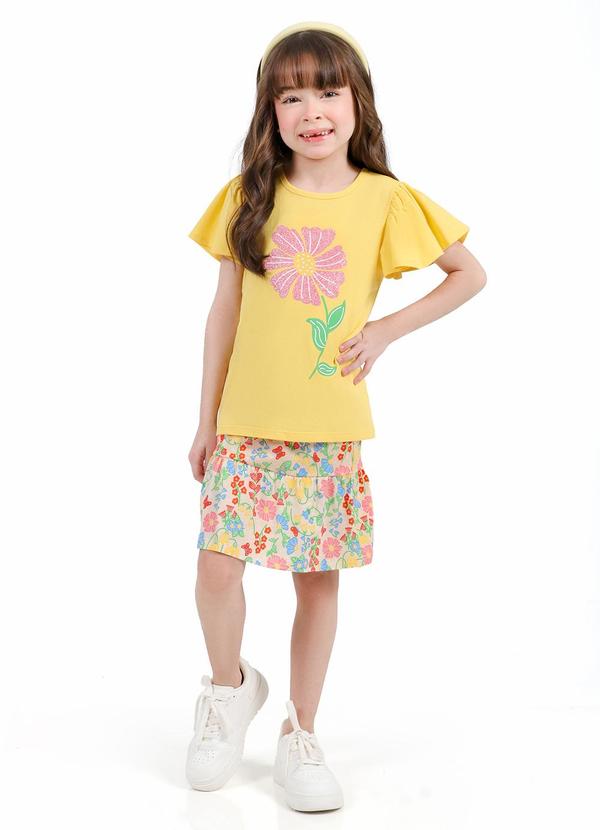 Vista 2 Conjunto Blusa e Saia Meia Malha Amarelo Tink Bink Tink Bink