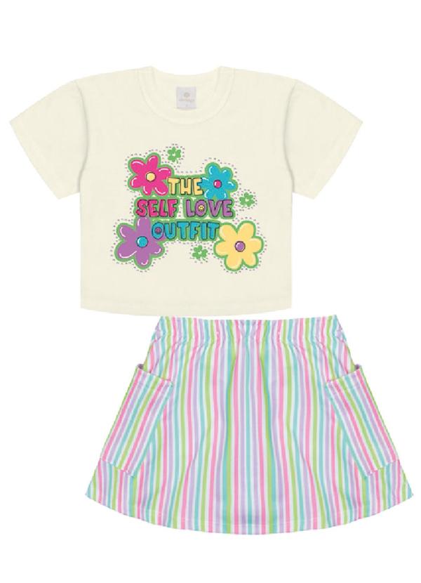 Conjunto Blusa e Salopete Natural e Multicores