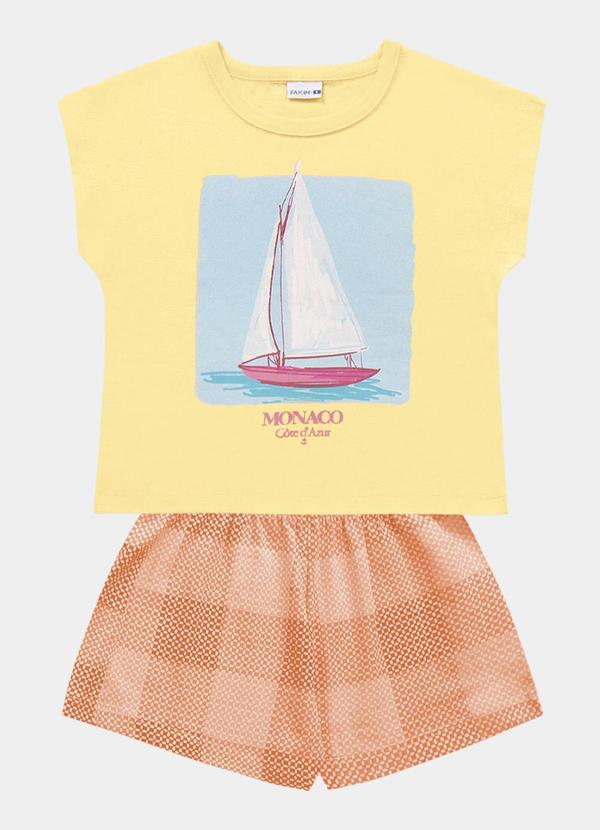 Vista 2 Conjunto Blusa e Short Amarelo Fakini Kids Fakini Kids