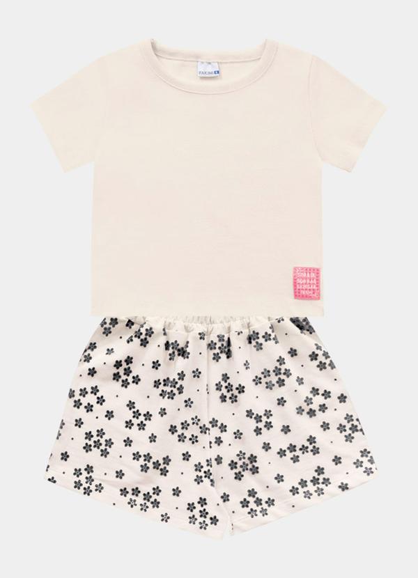 Vista 2 Conjunto Blusa e Short Bege Fakini Kids Fakini Kids