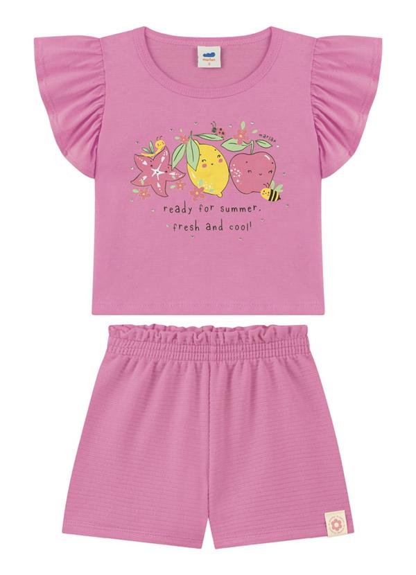 Vista 2 Conjunto Blusa e Short em Moletinho Relevo Rosa Marlan Marlan