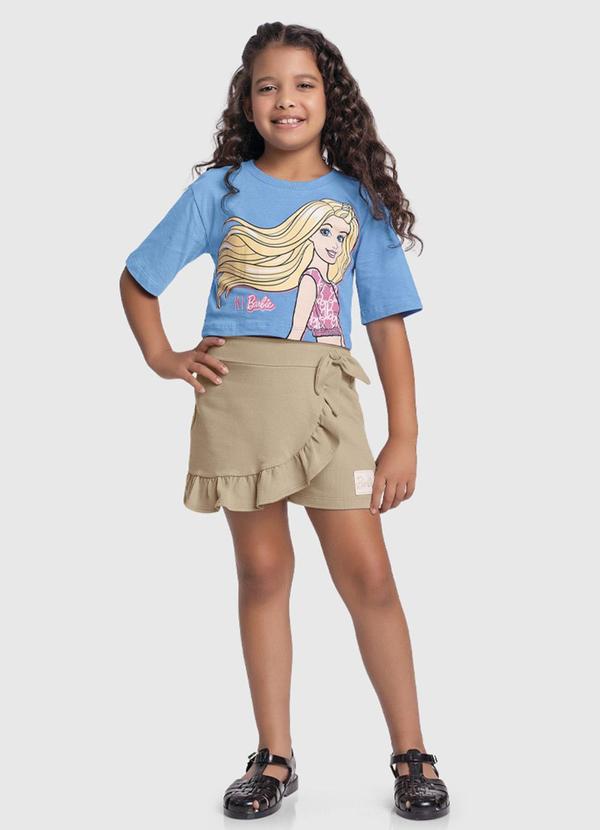 Vista 2 Conjunto Blusa e Short Saia Barbie Azul Fakini Kids Fakini Kids