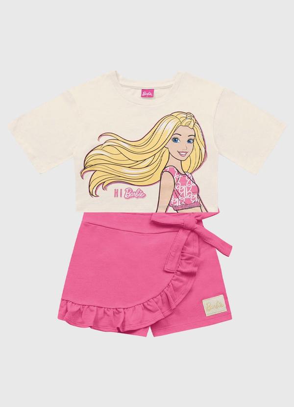 Vista 2 Conjunto Blusa e Short Saia Barbie Bege Fakini Kids Fakini Kids
