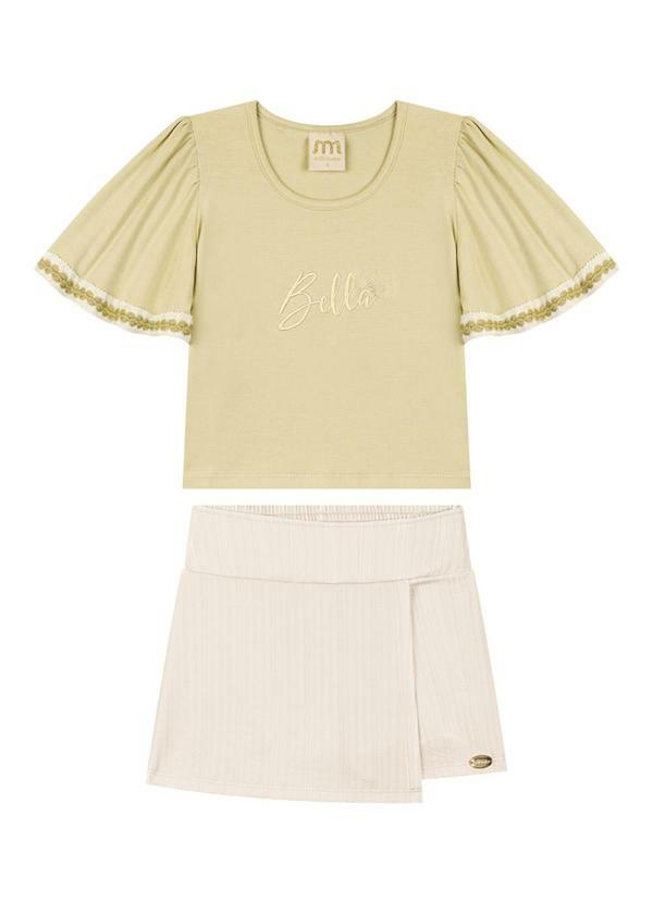 Vista 2 Conjunto Blusa e Short/ Saia em Jacquard Bege Milli E Nina Milli E Nina