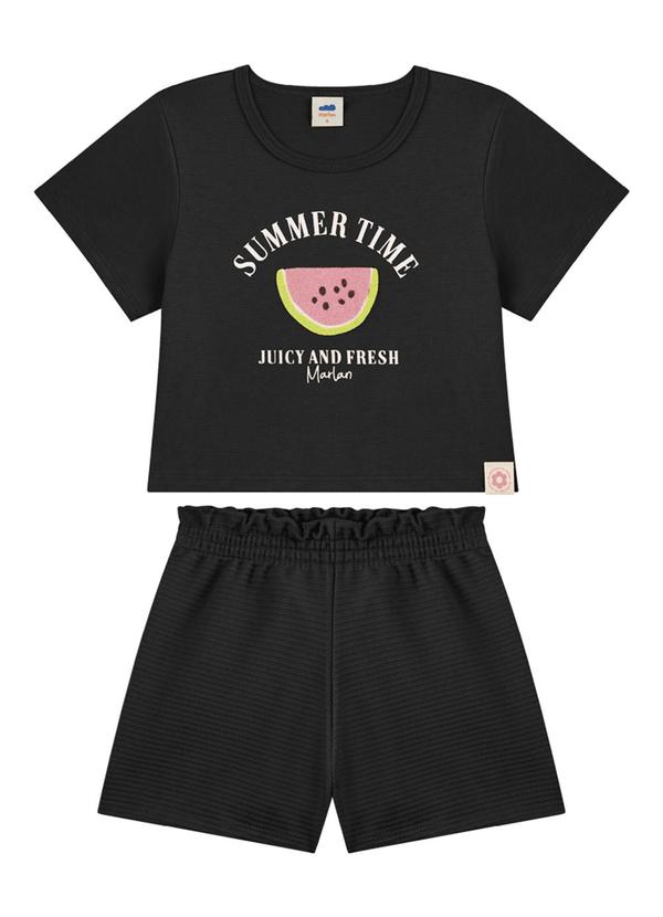 Vista 2 Conjunto Blusa e Short Moletinho Preto Marlan Marlan