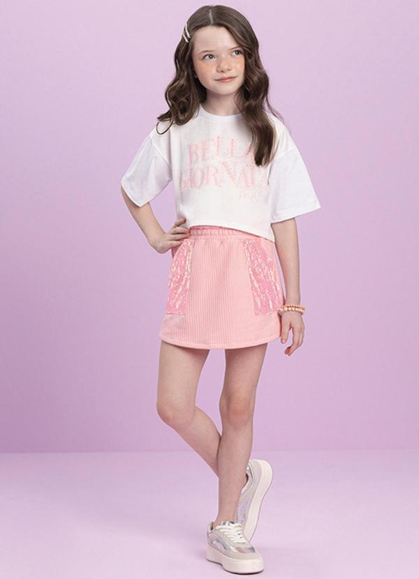 Vista 2 Conjunto Blusa e Short Saia Paetê Rosa Milli E Nina Milli E Nina
