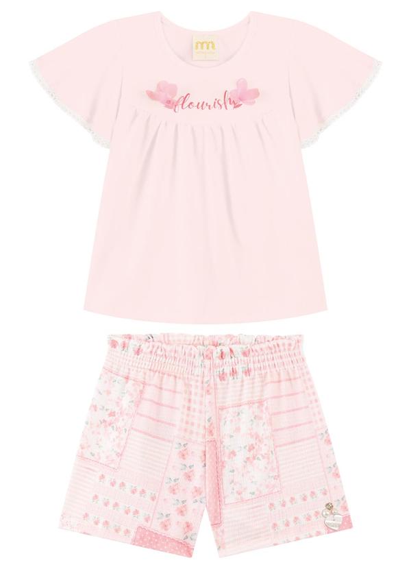 Conjunto Blusa e Shorts Aplique de Organza Rosa