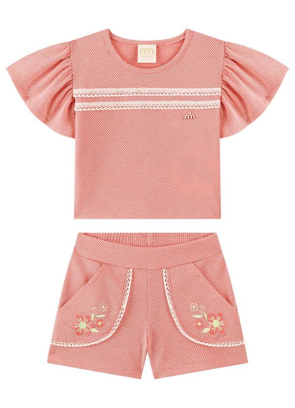 Conjunto Blusa e Shorts Bordado Rosa