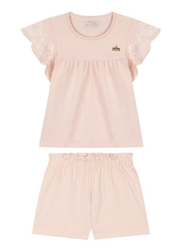 Conjunto Blusa e Shorts em Cotton Linho Rosa