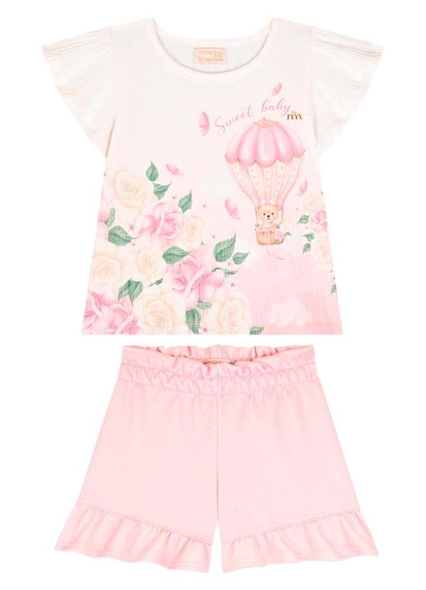 Conjunto Blusa e Shorts em Fleece Linho Rosa