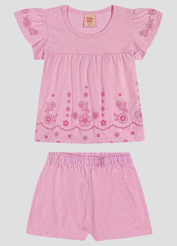 Conjunto Blusa e Shorts em Malha Collor Rosa