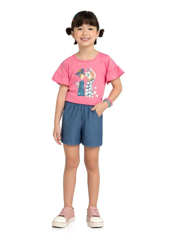 Vista 2 Conjunto Blusa e Shorts em Molecotton Jeans Rosa Marlan Marlan