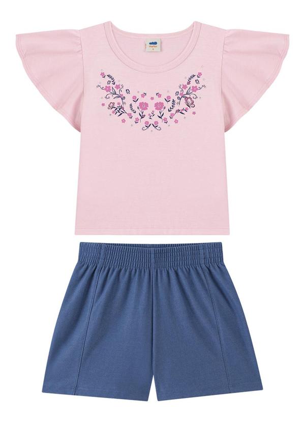 Vista 2 Conjunto Blusa e Shorts em Molecotton Jeans Rosa Marlan Marlan