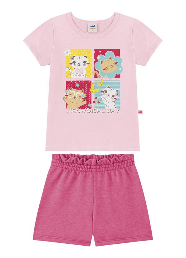 Vista 2 Conjunto Blusa e Shorts em Moletinho Jeans Rosa Marlan Marlan