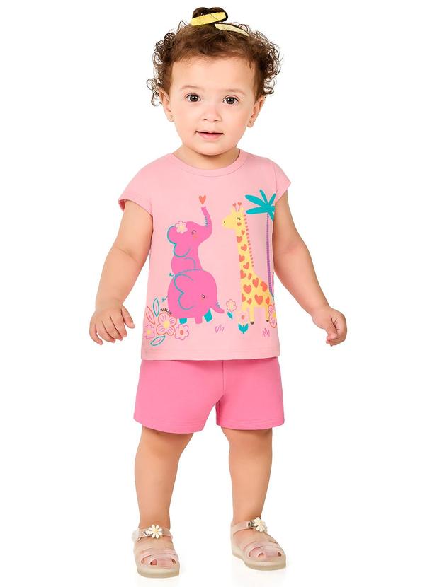 Conjunto Blusa e Shorts em Moletinho Menina Rosa