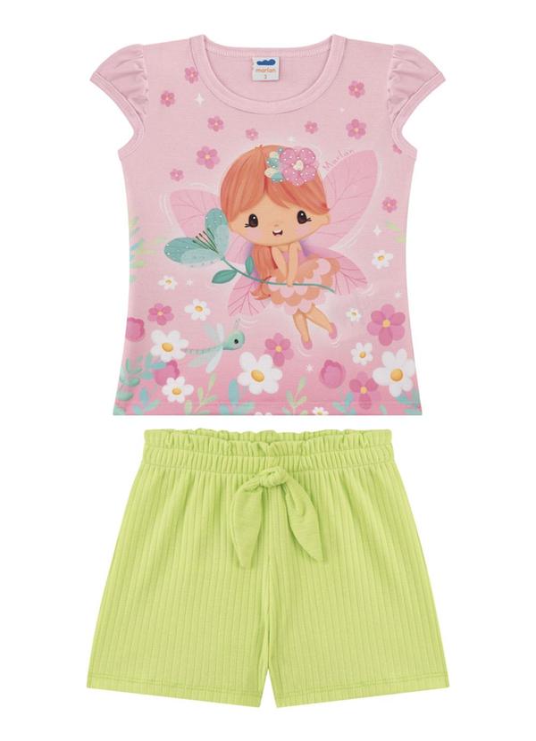 Conjunto Blusa e Shorts em Moletinho Relevo Rosa
