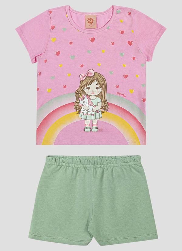 Conjunto Blusa e Shorts em Moletinho Rosa