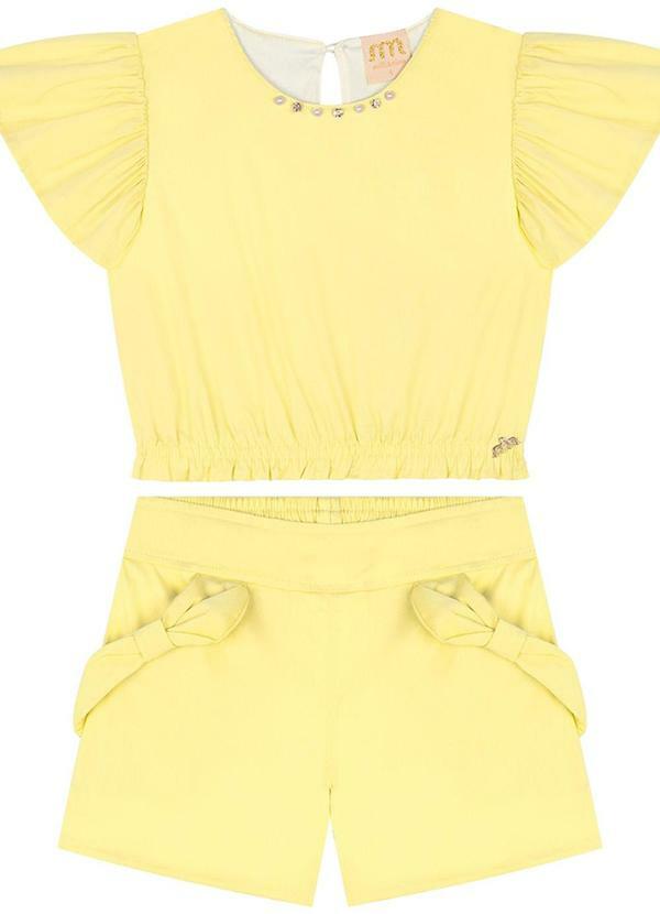 Vista 2 Conjunto Blusa e Shorts em Tricoline Amarelo Milli E Nina Milli E Nina