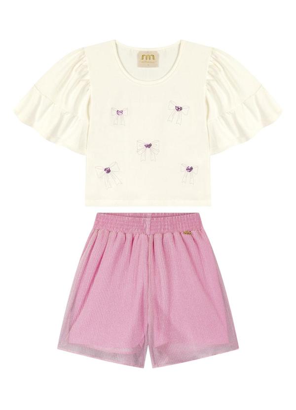 Conjunto Blusa e Shorts em Tule Bege