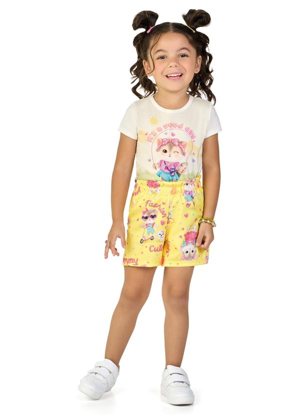 Vista 2 Conjunto Blusa e Shorts Gatinhas Fashion Bege Marlan Marlan