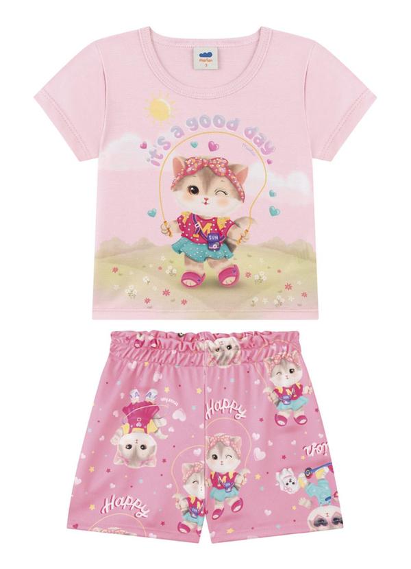 Vista 2 Conjunto Blusa e Shorts Gatinhas Fashion Rosa Marlan Marlan